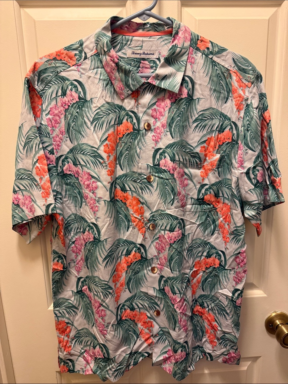 Tommy Bahama Green Palm with Purple & Orange Floral Camp Shirt